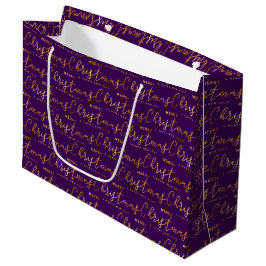 Sacola Para Presentes Grande Arte de Palavra Natal Alegre Roxo e Dourado