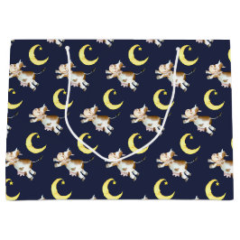 Sacola Para Presentes Grande Arte de pintura a aquarela de vaca saltando na lua