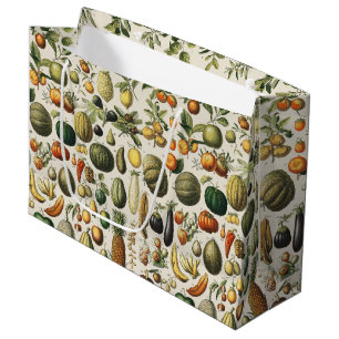 Sacola Para Presentes Grande Arte de Poster de Frutas Botânicas Francesas Vinta