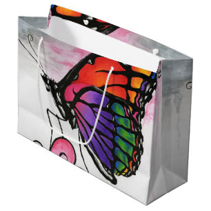 Sacola Para Presentes Grande Arte Fantasia Original Borboleta Monarca Arco-íris