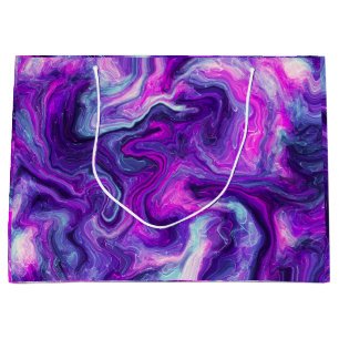 Sacola Para Presentes Grande Arte Fluida Rosa, Azul, Marble Rosa, Aniversário