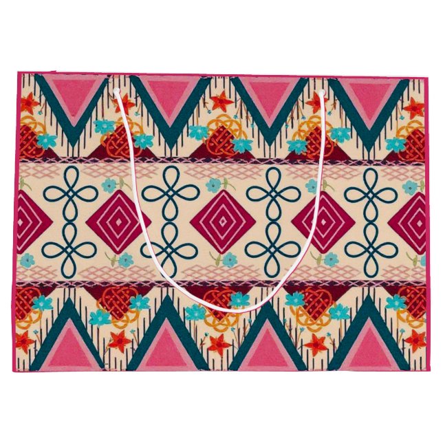 Sacola Para Presentes Grande Arte Folclórica Boho  (Verso)