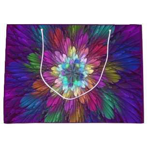 Sacola Para Presentes Grande Arte Fractal Abstrata de Flor Psicodélica Colorida