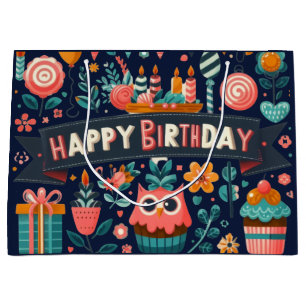 Sacola Para Presentes Grande Arte Popular Caprichosa Feliz Aniversário Coruja F
