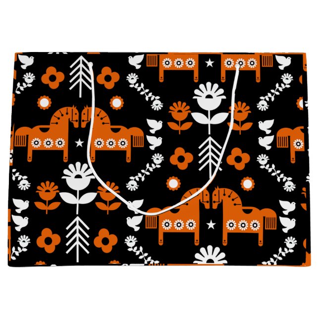 Sacola Para Presentes Grande Arte popular sobre cavalos escandinavos (Frente)