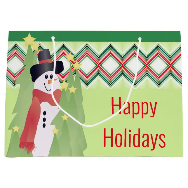 Sacola Para Presentes Grande Artsy Snowman Designada (Frente)