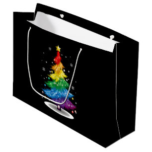 Sacola Para Presentes Grande Árvore de Natal Arco-íris Orgulho LGBT Gay Feliz N