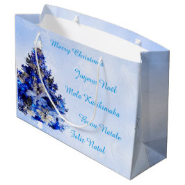 Sacola Para Presentes Grande Árvore de natal azul decorada personalizável