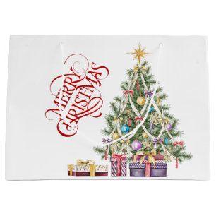 Sacola Para Presentes Grande Árvore de Natal com Estrela Dourada e Presentes