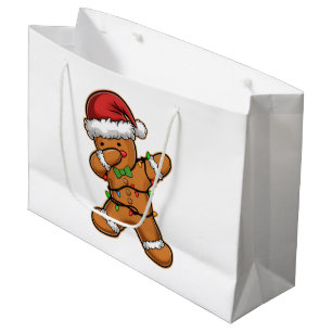 Sacola Para Presentes Grande Árvore de Natal de Gengibre Dançando Luz de Natal
