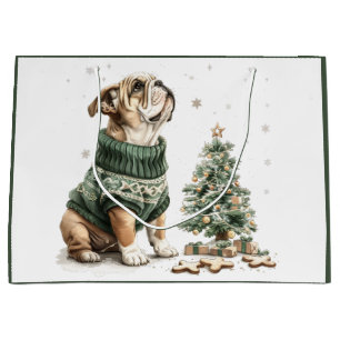 Sacola Para Presentes Grande Árvore de Natal do Buldogue em Inglês