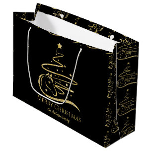 Sacola Para Presentes Grande Árvore de Natal Dourada da Equestre