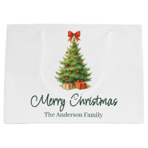 Sacola Para Presentes Grande Árvore de Natal Elegante com Arco Vermelho e Prese