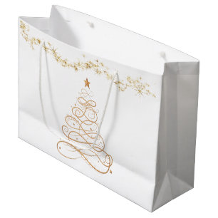 Sacola Para Presentes Grande Árvore de Natal filigrana metálica Dourado