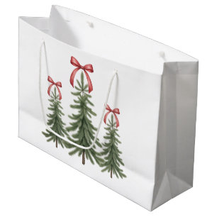 Sacola Para Presentes Grande Árvore de Natal Laço Vermelho Retro Feliz Natal