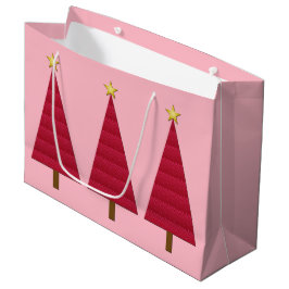 Sacola Para Presentes Grande Árvore de Natal moderna de damasco vermelho profun