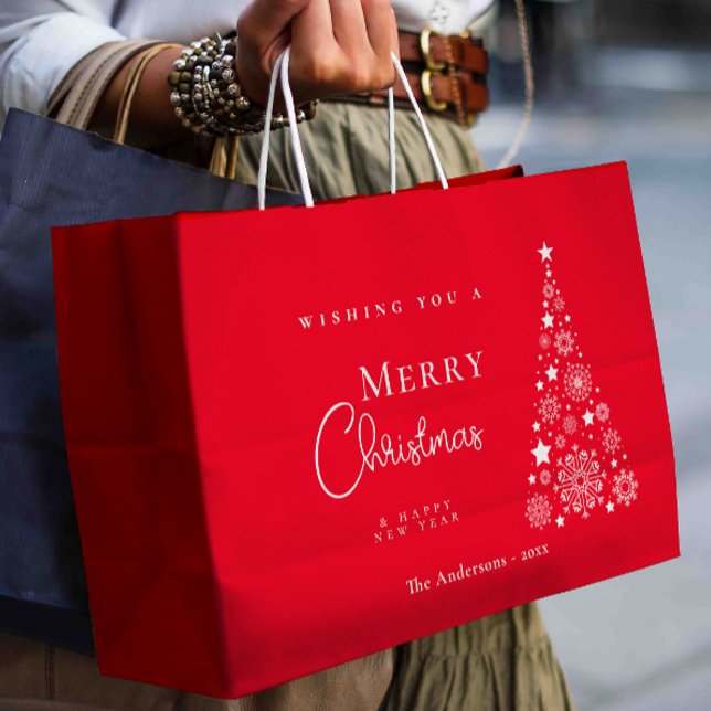 Sacola Para Presentes Grande Árvore de Natal Moderno e Vermelho (Criador carregado)