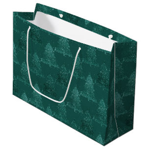 Sacola Para Presentes Grande Árvore de Natal Moody Verde-Teal-Meia-Noite Escu