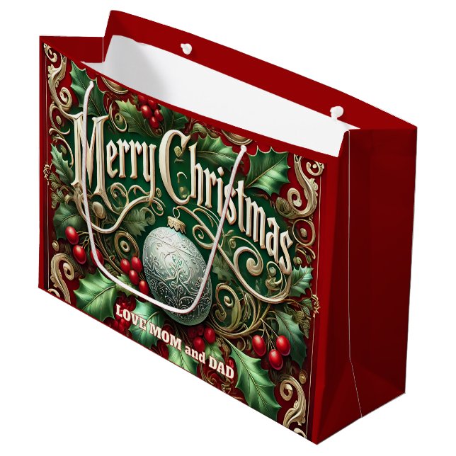 Sacola Para Presentes Grande Árvore de Natal Ornamentada (Frente inclinada)