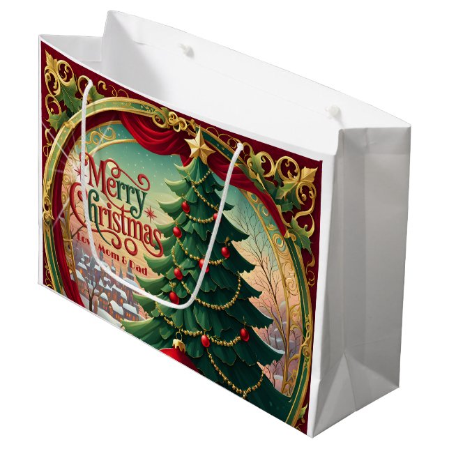 Sacola Para Presentes Grande Árvore de Natal Ornamentada (Frente inclinada)