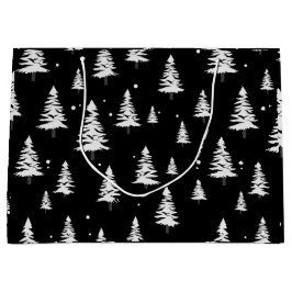 Sacola Para Presentes Grande Árvore de Natal Preta e Branca