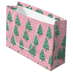 Sacola Para Presentes Grande Árvore de Natal rosa e verde