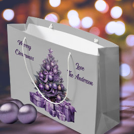 Sacola Para Presentes Grande Árvore de Natal roxa e feliz