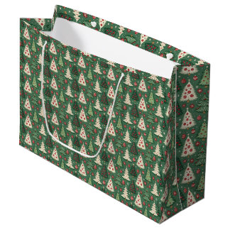 Sacola Para Presentes Grande Árvore de Natal Verde Floresta Vintage e Enfeites