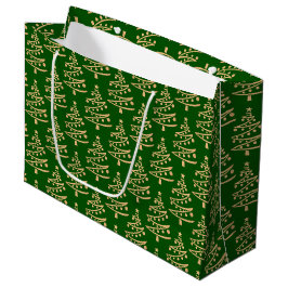 Sacola Para Presentes Grande Árvore Dourada de Natal Moderna, Verde-Glama e Fau