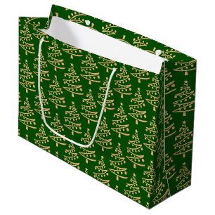 Sacola Para Presentes Grande Árvore Dourada de Natal Moderna, Verde-Glama e Fau
