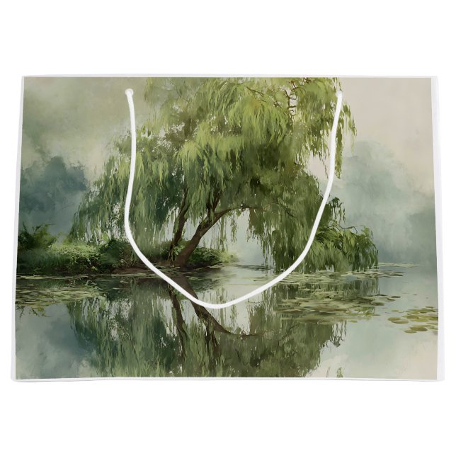 Sacola Para Presentes Grande Árvore Salgueiro Serena Reflexão Arte da Natureza  (Frente)