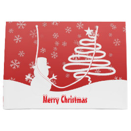 Sacola Para Presentes Grande Árvore Snowman de inverno Branco