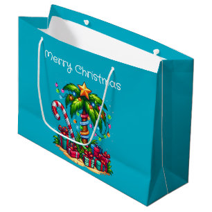 Sacola Para Presentes Grande Árvore Tropical de Palma Feliz Natal