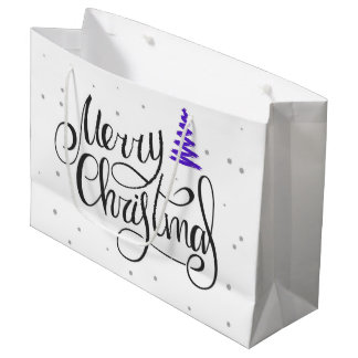 Sacola Para Presentes Grande Árvore Zigzag de Caligrafia Feliz Natal