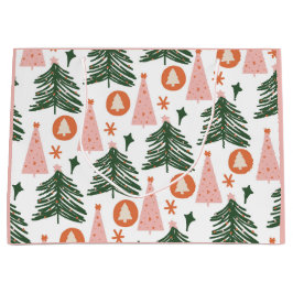 Sacola Para Presentes Grande Árvores de Natal Boho Verde Rosa Laranja Presente 