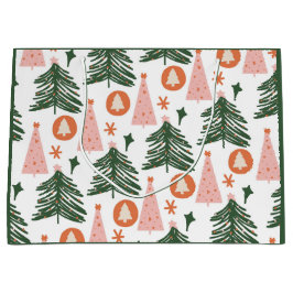 Sacola Para Presentes Grande Árvores de Natal Boho Verde Rosa Laranja Presente 