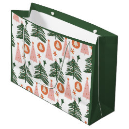 Sacola Para Presentes Grande Árvores de Natal Boho Verde Rosa Laranja Presente 