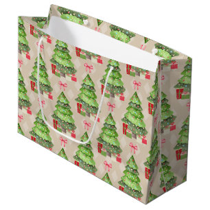 Sacola Para Presentes Grande Árvores de Natal decoradas e Arcos vermelhos