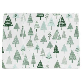 Sacola Para Presentes Grande Árvores de Natal modernas, brancas e verdes