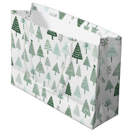 Sacola Para Presentes Grande Árvores de Natal modernas, brancas e verdes