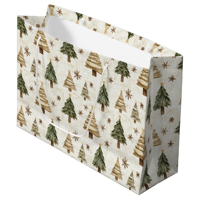 Sacola Para Presentes Grande Árvores de Natal Rúst (Frente inclinada)