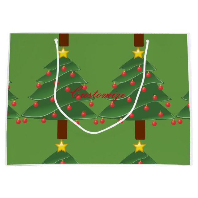 Sacola Para Presentes Grande Árvores de Natal Verdes Trovando (Frente)
