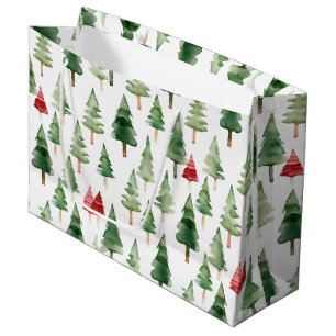 Sacola Para Presentes Grande Árvores de Natal Verdes Vermelhas