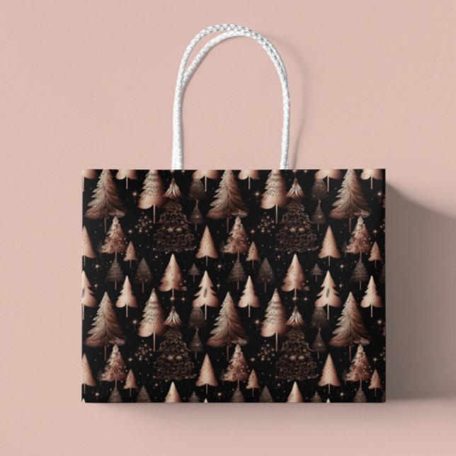 Sacola Para Presentes Grande Árvores Metálicas de Férias em Rose Gold (Criador carregado)