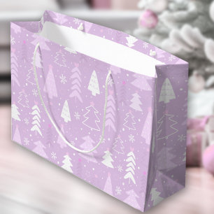 Sacola Para Presentes Grande Árvores Roxas Violetas Modernas no Natal