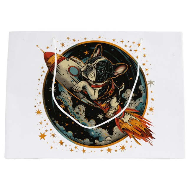 Sacola Para Presentes Grande Astronauta do Bulldog Francês (Frente)