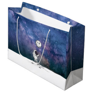 Sacola Para Presentes Grande Astronauta no espaço com balão da lua cosmos estre
