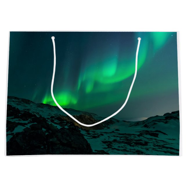 Sacola Para Presentes Grande Aurora boreal verde (Frente)
