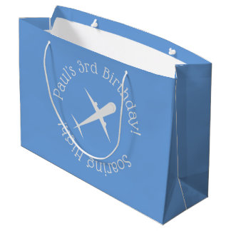 Sacola Para Presentes Grande Avião Personalizado em Azul, Altura Alta