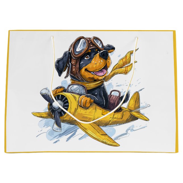 Sacola Para Presentes Grande Avião-piloto de cães rottweiler (Frente)